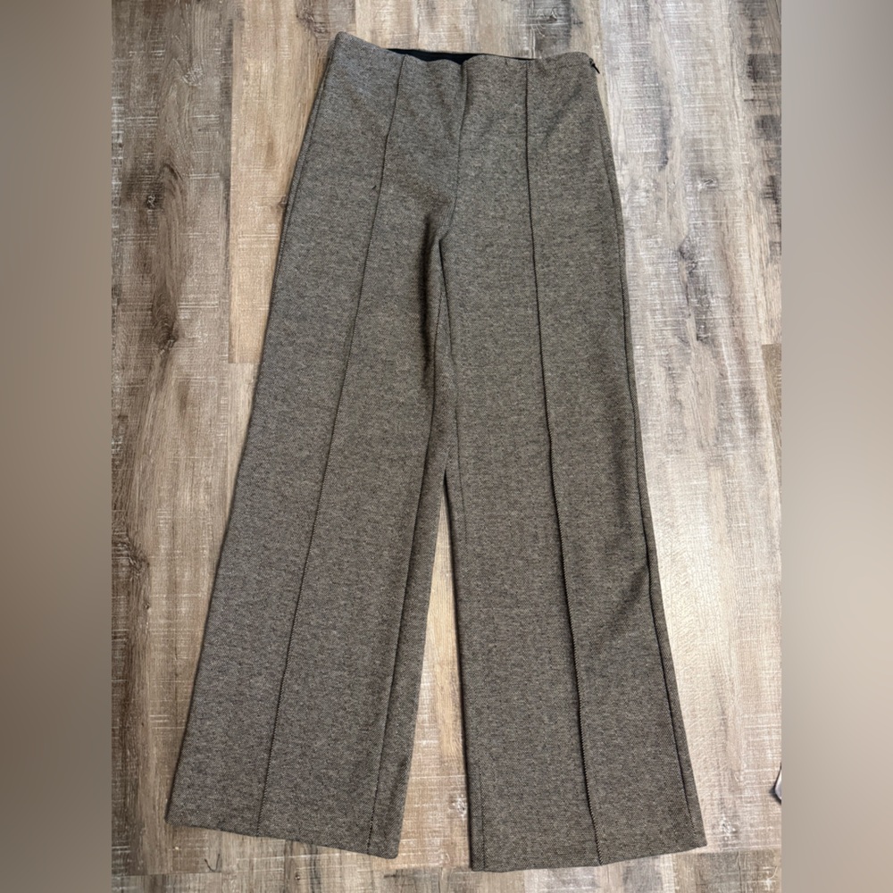 Ann Taylor Herringbone Wide Leg Trousers 32” inseam Stretch Waist Career Pants